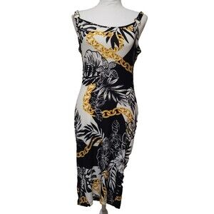 Jolie and Joy by FCT with Love Women's Sleeveless Greek Key Monstera Print Dress